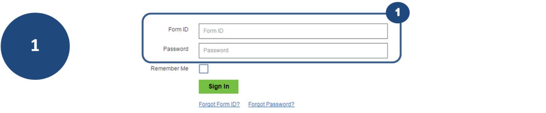 1. To view the status page, log in using your Form ID and Password.