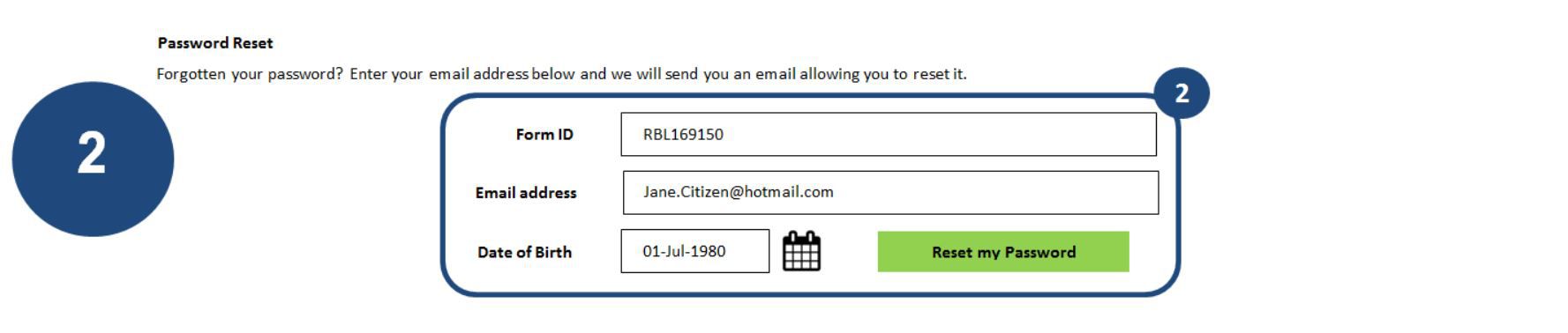 2. Enter your Form ID, email address and date of birth