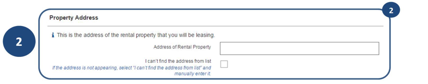 2. Enter the address of the property you will be renting