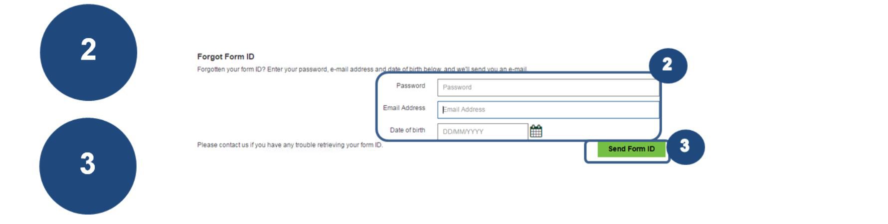 2. Enter your password, email address and date of birth.